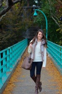 Fall 2013 style: sabo skirt fur vest, 7 for all mankind skinny jeans, ruelala boots, louis vuitton never full bag, brandy melville sweater