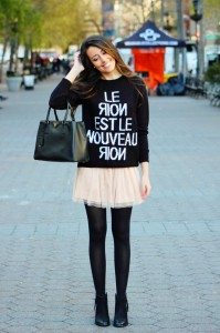 Tulle Skirt w/ oversized sweater, booties, and prada saffiano: cute winter skirt look