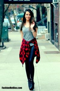 Plaid Flannel, Leather leggings, platform Litas