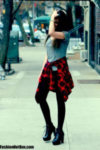 Plaid Flannel, Leather leggings, platform Litas