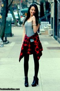 Plaid Flannel, Leather leggings, platform Litas