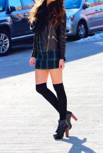 Plaid Dress & Thigh High Socks
