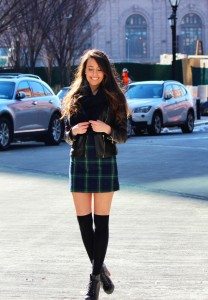 Plaid Dress & Thigh High Socks