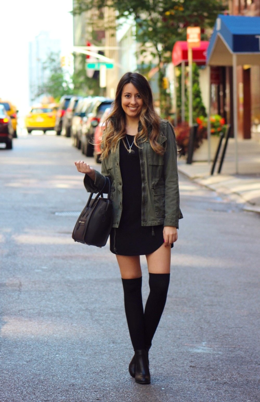 cute fall outfit - utility jacket and high socks