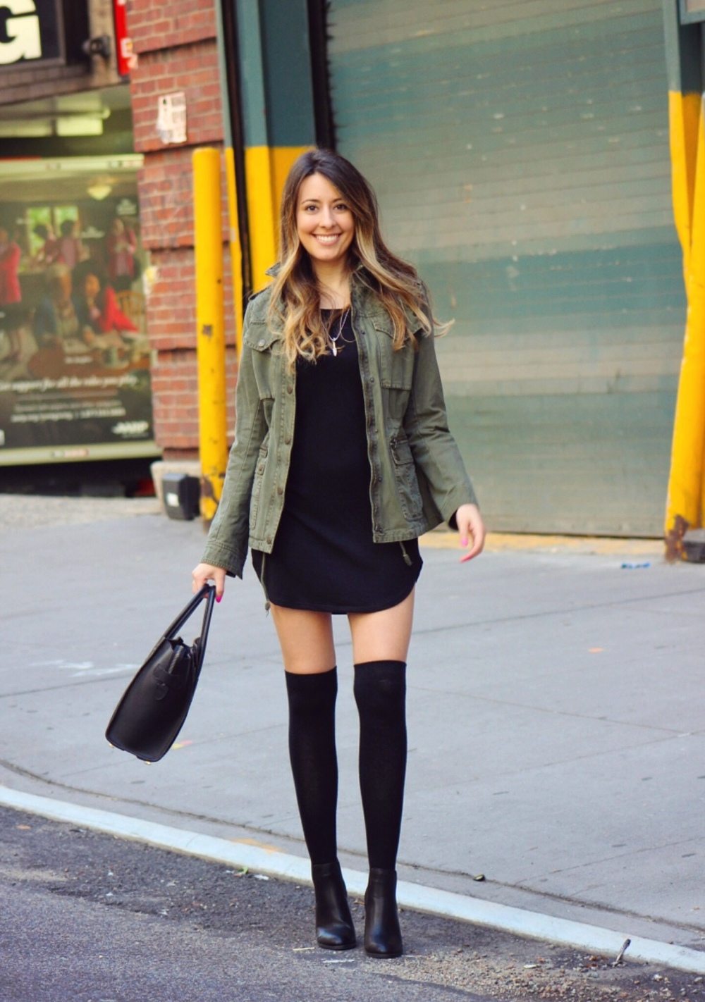 cute fall outfit - utility jacket and high socks