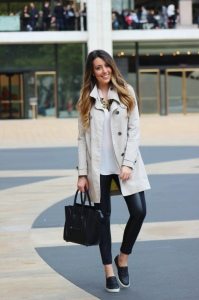 cute fall outfit trench coat leather leggings