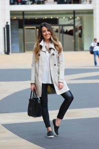 cute fall outfit trench coat leather leggings