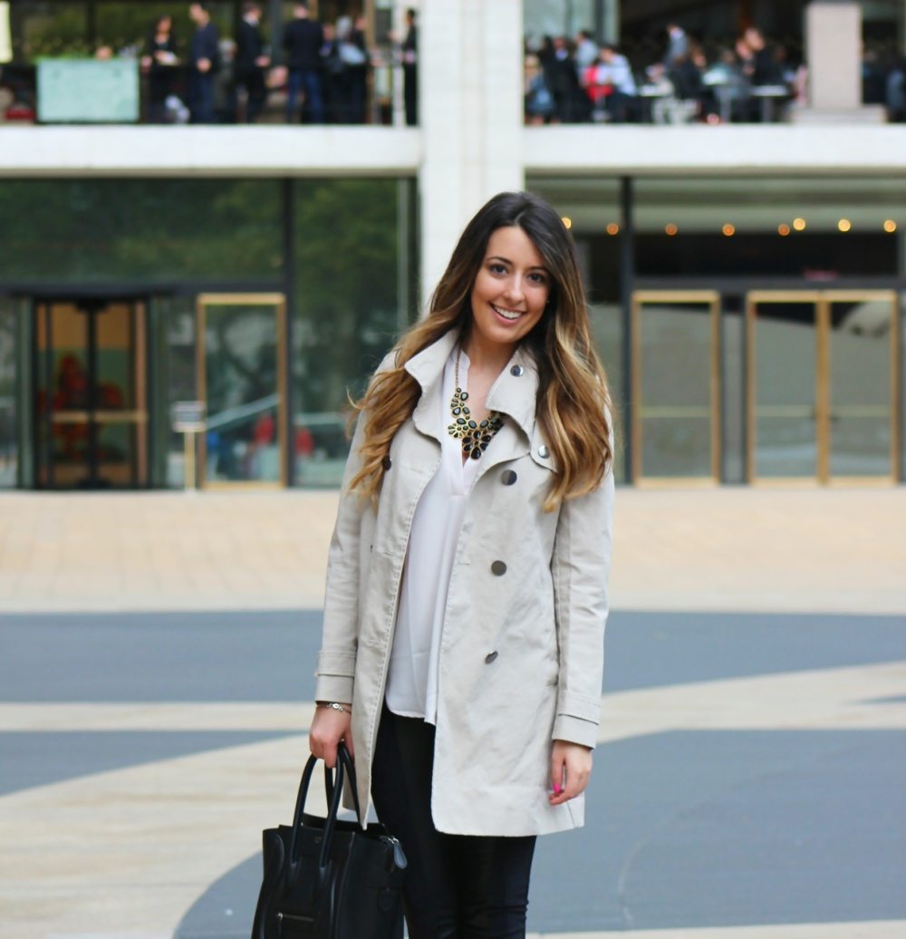 cute fall outfit trench coat leather leggings