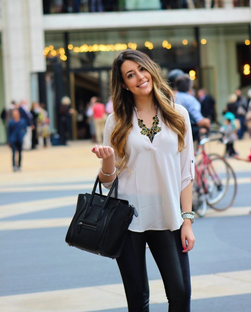 cute fall outfit celine bag sheer blouse