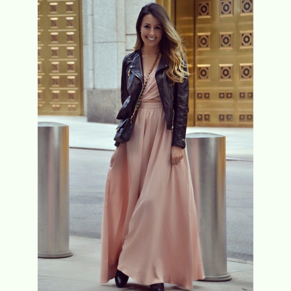 Sophisticated & classy fall style with dress and leather jacket