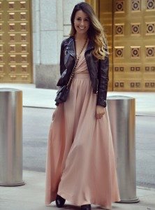 Sophisticated & classy fall style with dress and leather jacket