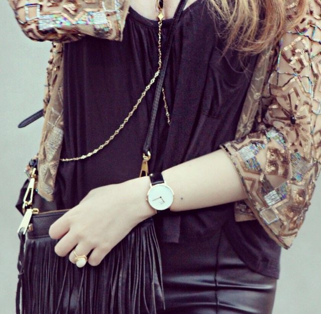 Sequin Jacket & Leather pants fall outfit