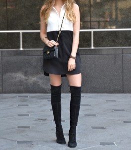 Little shirtdress & over the knee boots