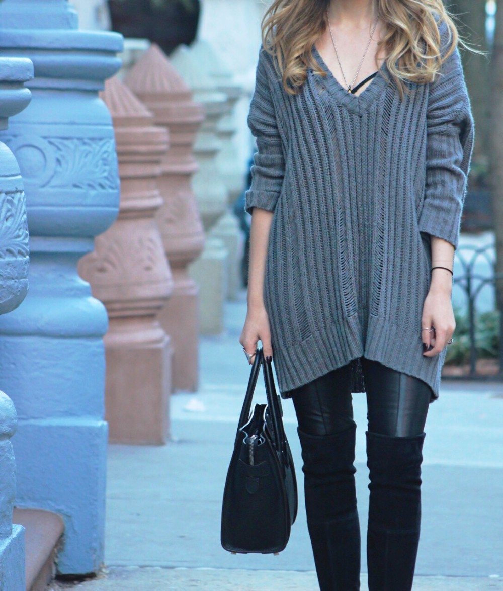 oversized sweater & leather leggings