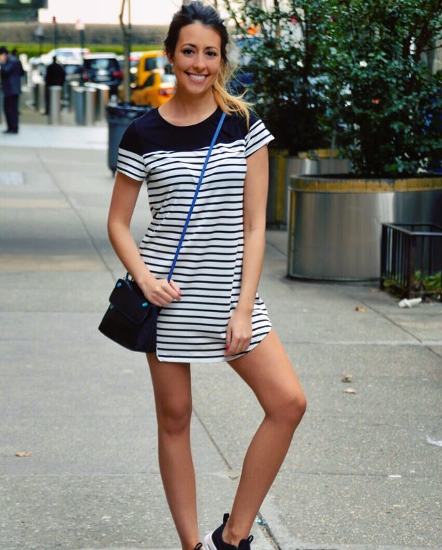 Striped Mini Dress & Leather Jacket